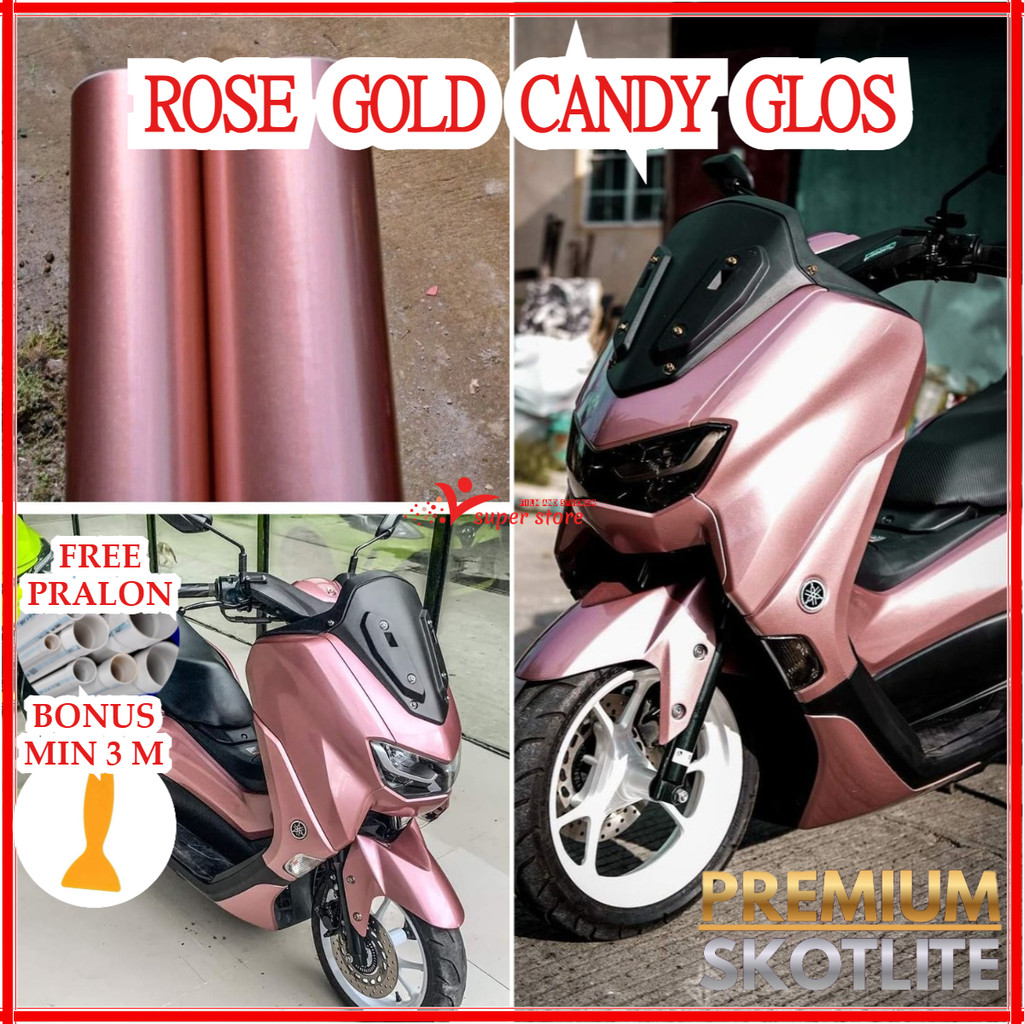 SKOTLET STIKER MOTOR ROSE GOLD METALIK CANDY SKOTLET MOTOR METALIK BAHAN PREMIUM SUPER GLOSSY