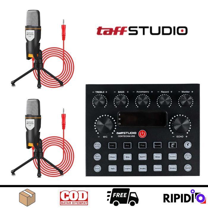 Paket 2 Mic Condensor SF 666 + Soundcard v8s Centechia TaffSTUDIO