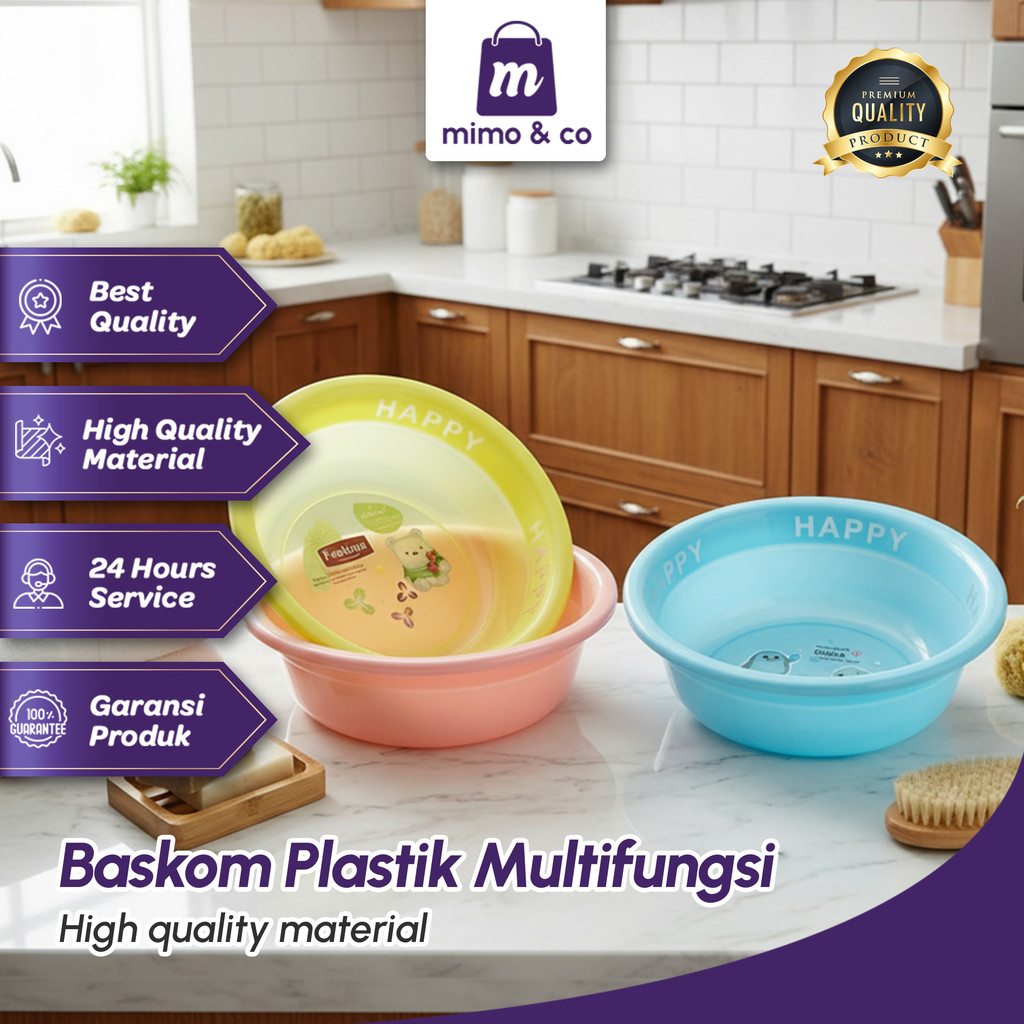 Mimo&Co Baskom Ember Plastik Anti Pecah Warna Transparant Wadah Air Bulat Serbaguna Multifungsi 213