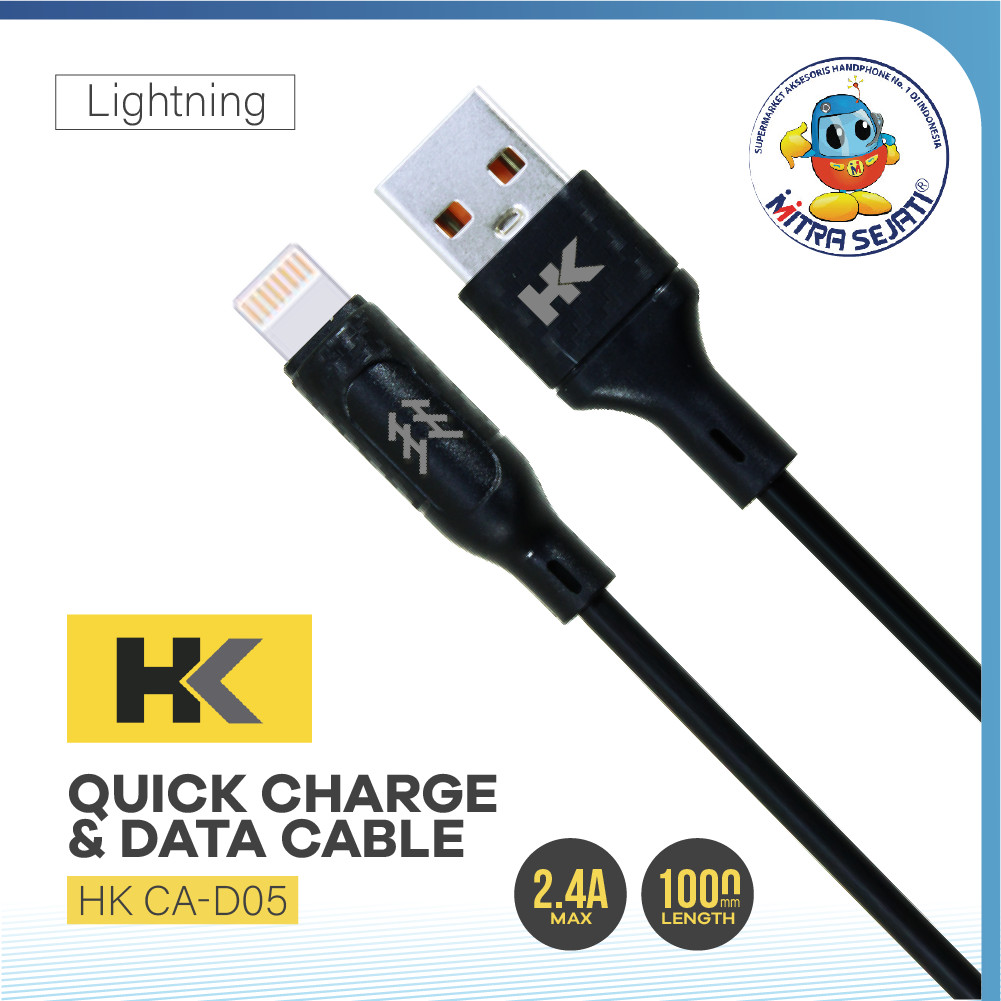 HK Quick CA-D05 Kabel Lightning Fast Charging 2.4A Kabel Data 1M Elastis & Transfer Cepat