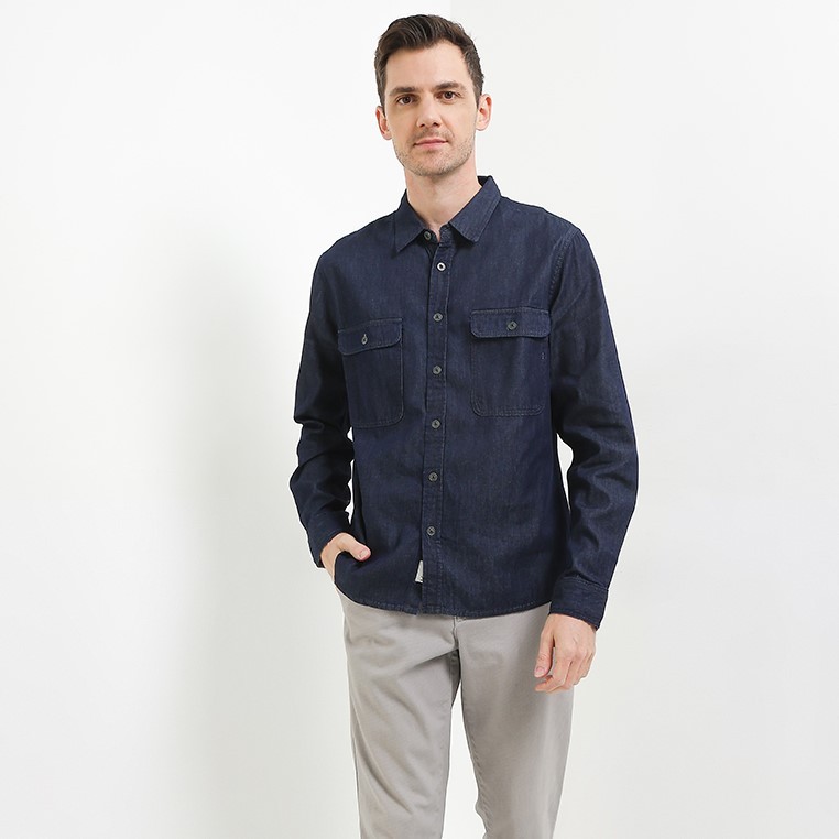 X EIGHT Alexio Shirts - Kemeja Denim Raw Efek
