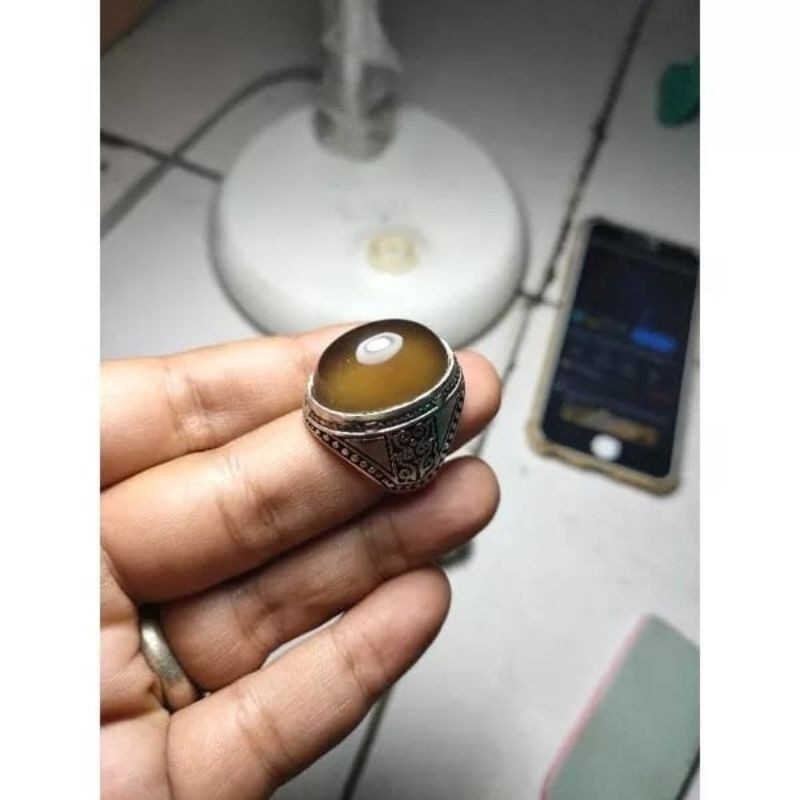Cincin batu akik solar padang solok/solar kopi asli natural/ batu akik solar giwang / F17 permata