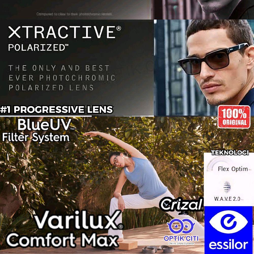 Lensa Kacamata Progresif Photochromic Crizal Essilor Varilux Comfort Max Transition Xtractive Polari