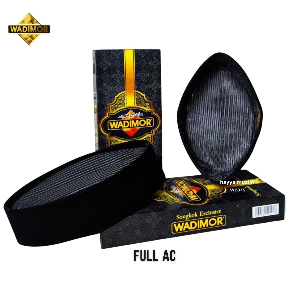 Songkok wadimor Hitam Wadimor Full AC Songkok Polos Peci Hitam Polos 6-10cm