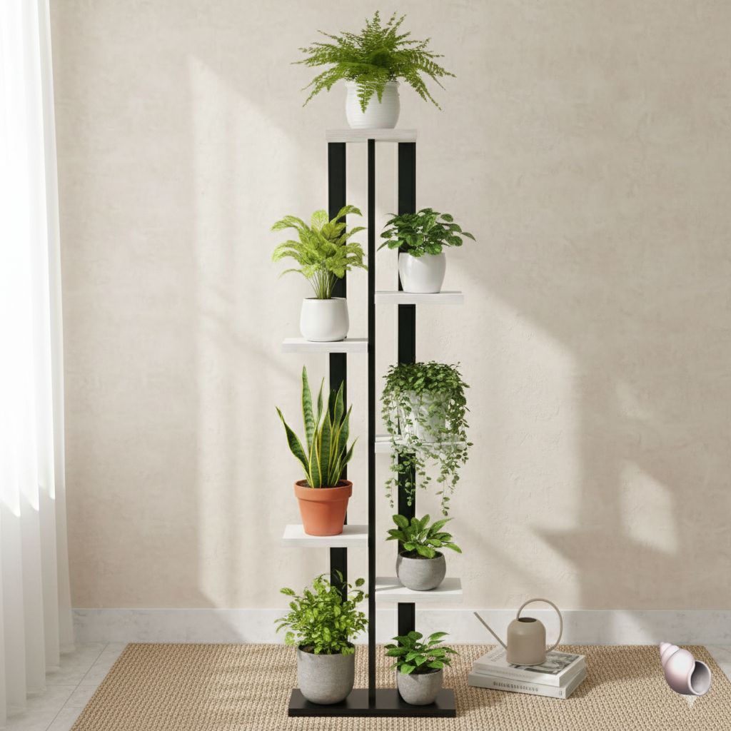 Rak Bunga Hias Kayu Minimalis 5 Tingkat / Rak Pot Bunga Sudut Ruangan Dekorasi Estetik Modern