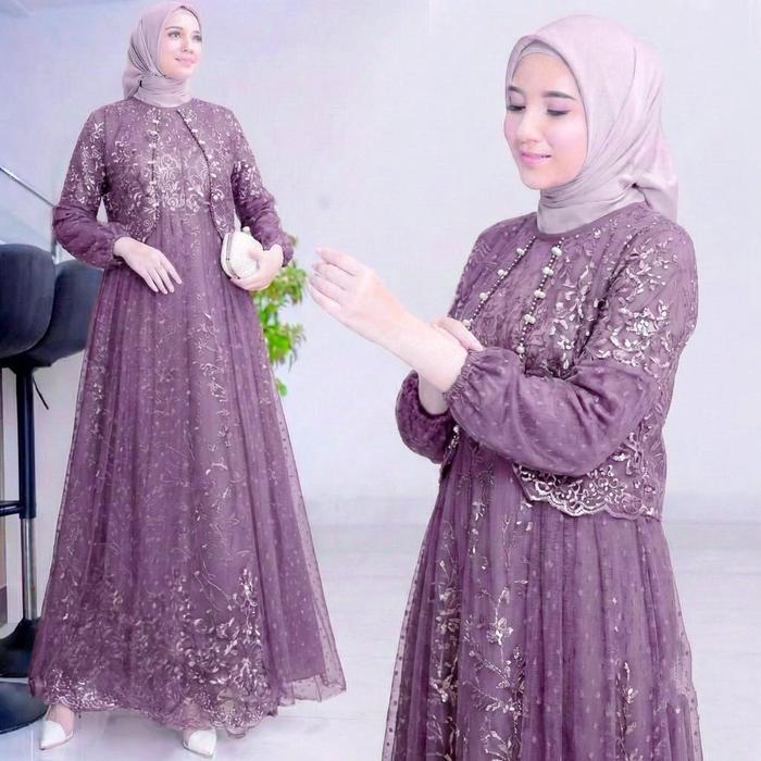 Dress Friska Pakaian Wanita Kekinian Gamis Kondangan Tulle Dresses Busui Friendly Gamis Simple Baju 