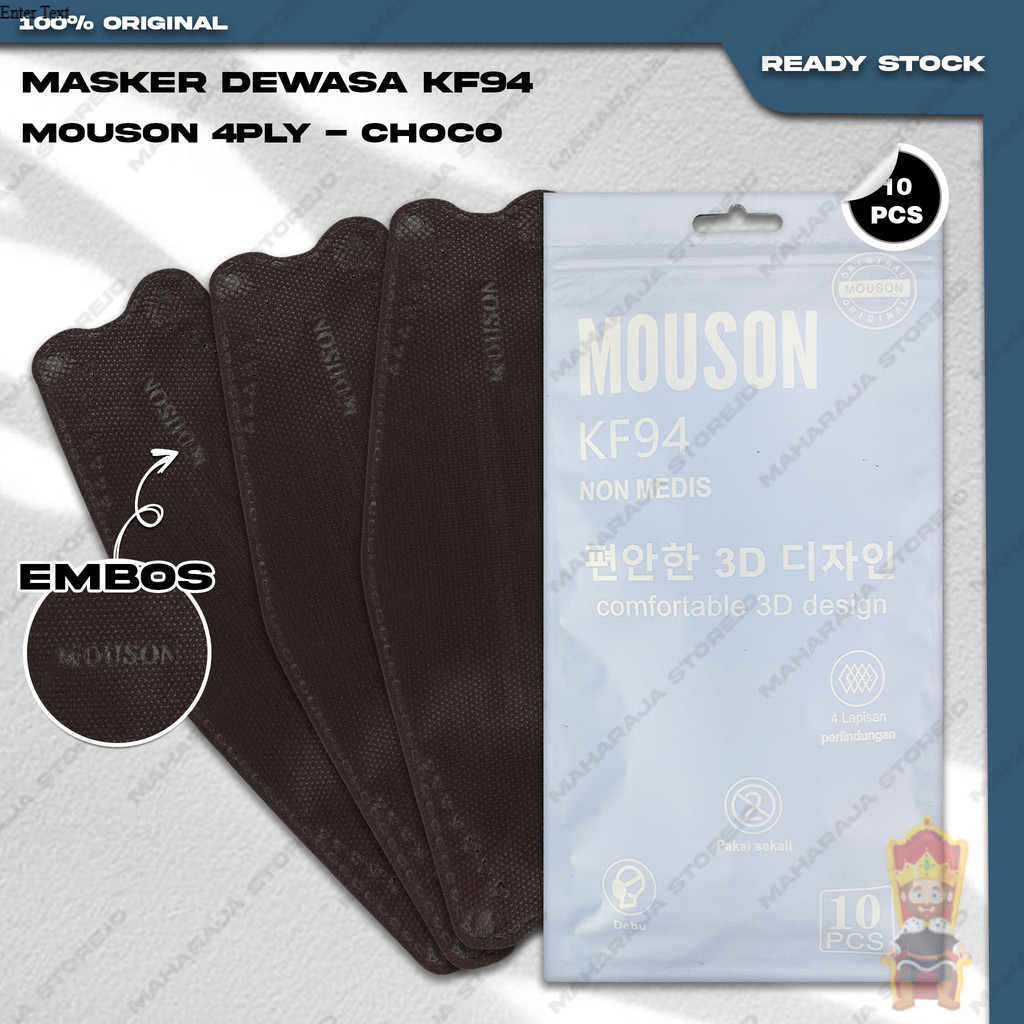 Masker KF94 MOUSON 4Ply isi 10Pcs Choco Coklat Tua KF 94 4 Ply Earloop Surgical Mask