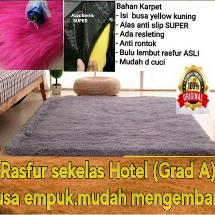 karpet rasfur 150 x 200 x 3 cm / karpet bulu / karpet lantai. - hitam