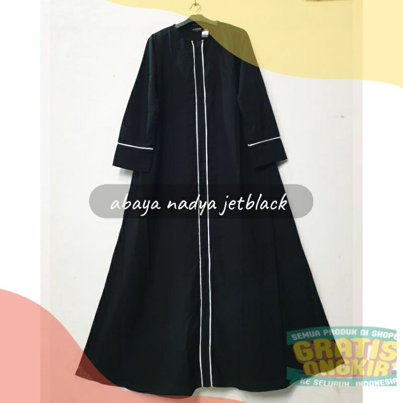 abaya nadya / abaya jetblack remaja / abaya hitam lis / abaya jetblack premium / gamis jetblack / ga
