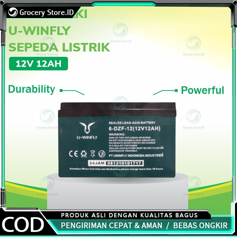 Baterai Aki U-WINFLY Sepeda Listrik 12V 12AH | Baterai Sepeda Listrik Universal, Baterai isi ulang S