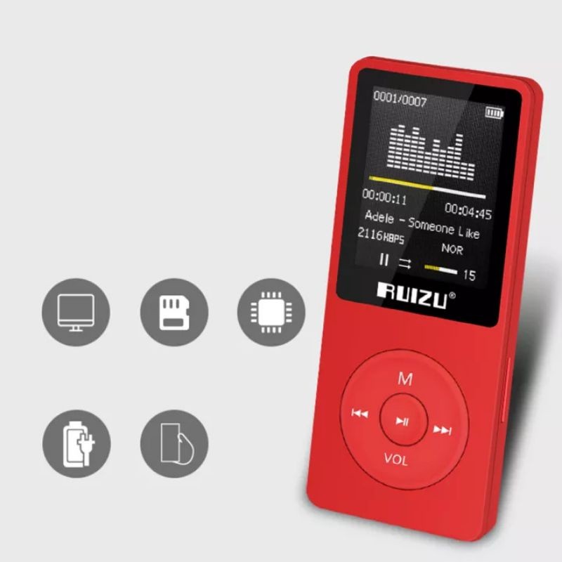 Promo Murah Ruizu X02 USB Type C Ultrathin MP3 Player Musik 1.8in Radio FM Rekaman Video E-book Runn