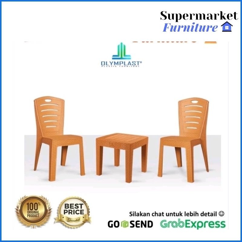 1 Set 2 Kursi Teras Napolly SULTAN + Meja Mapan 45 | Kursi Taman Plastik | Bangku Plastik Modern | K