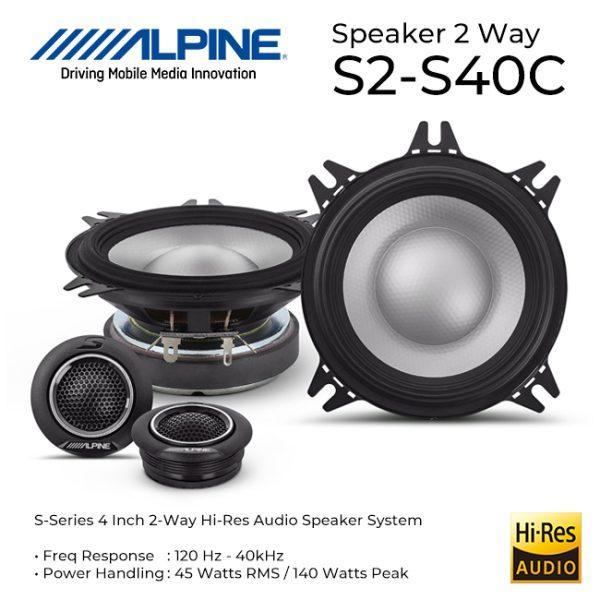 Speaker ALPINE S2-S40C 2 Way Hi-Res Audio 4” inch- GARANSI RESMI - 100% BARANG ORIGINAL