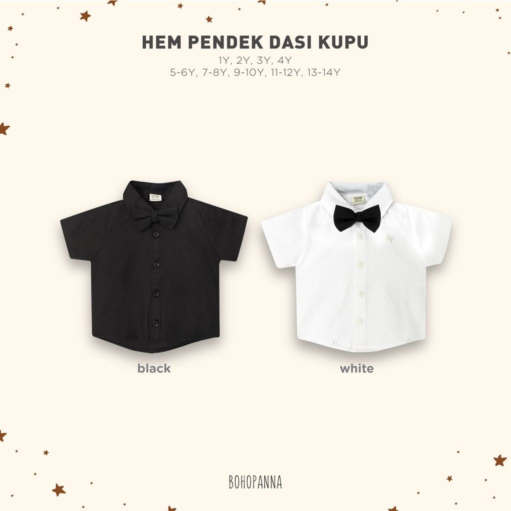 BOHOPANNA HEM PENDEK DASI KUPU | KEMEJA POLOS ANAK BOHOPANNA | KEMEJA FORMAL ANAK | KEMEJA POLOS HIT