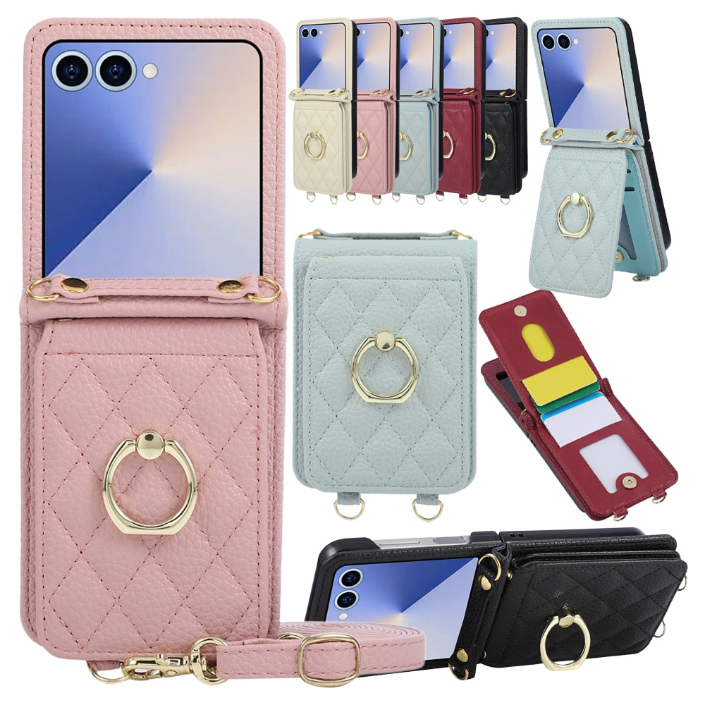 Grid Crossbody Phone Case for Samsung Z Flip 7 6 5 4 3 Flip7 Flip6 Flip5 Flip4 Flip3 Phone Cover Lan