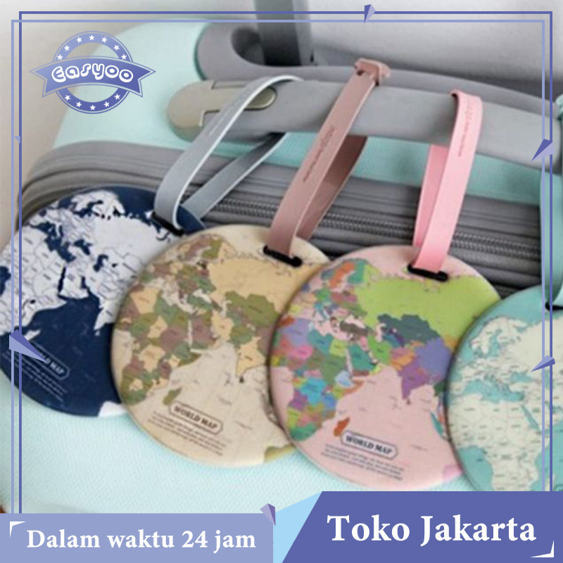 2pcs Luggage Tag World Map Label Koper Peta Dunia Travel Name Tag Label Gantungan Koper Tas