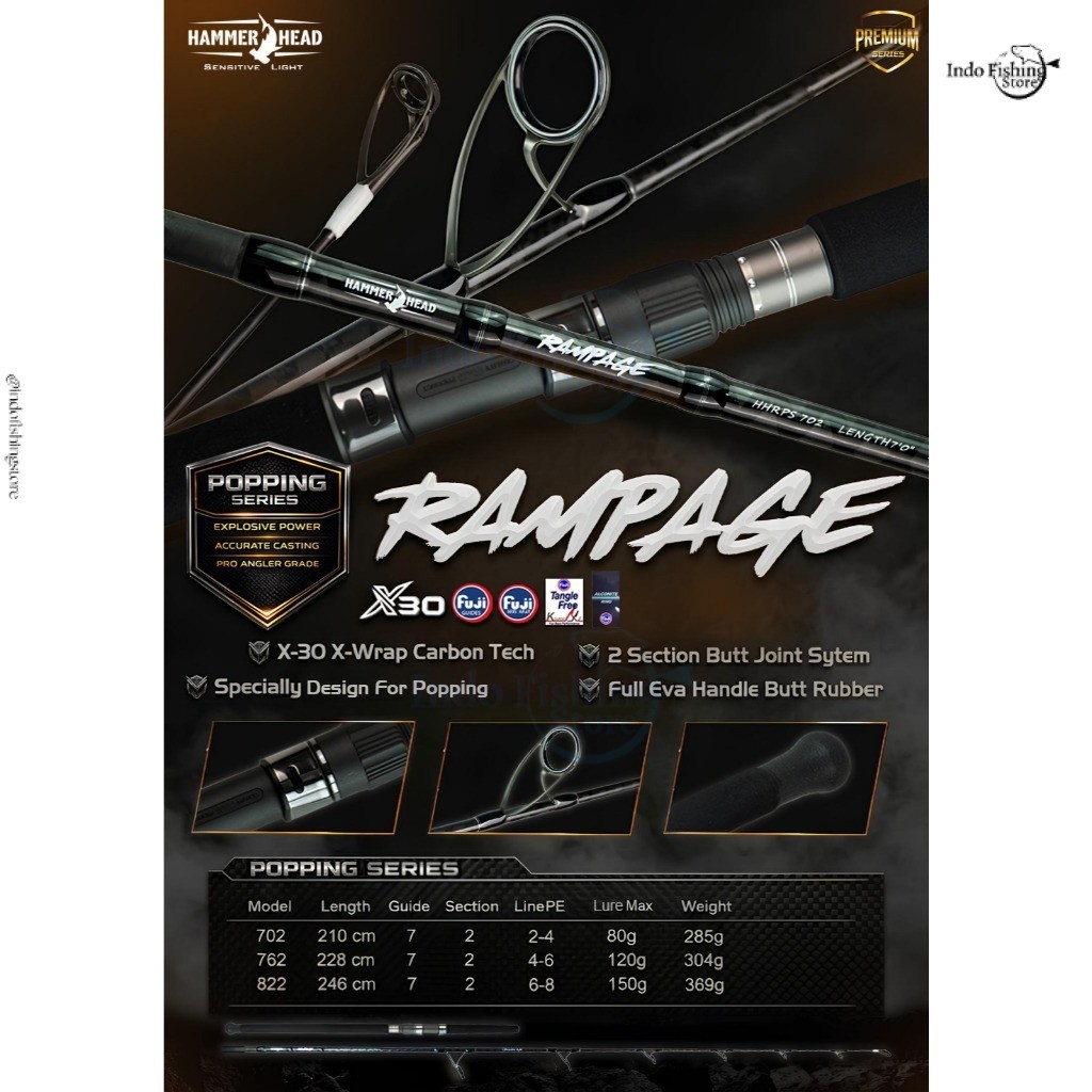 Joran Pancing HAMMERHEAD Rampage Mancing Popping Spinning Ring Fuji