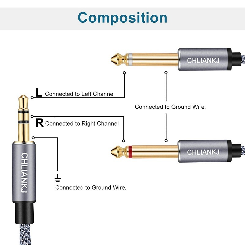 Lungfish 3.5mm jack, dual 6.3mm mono Y auo Cabell, 3.5mm stereo jack, 2 x 6.35mm jack, suitable for 