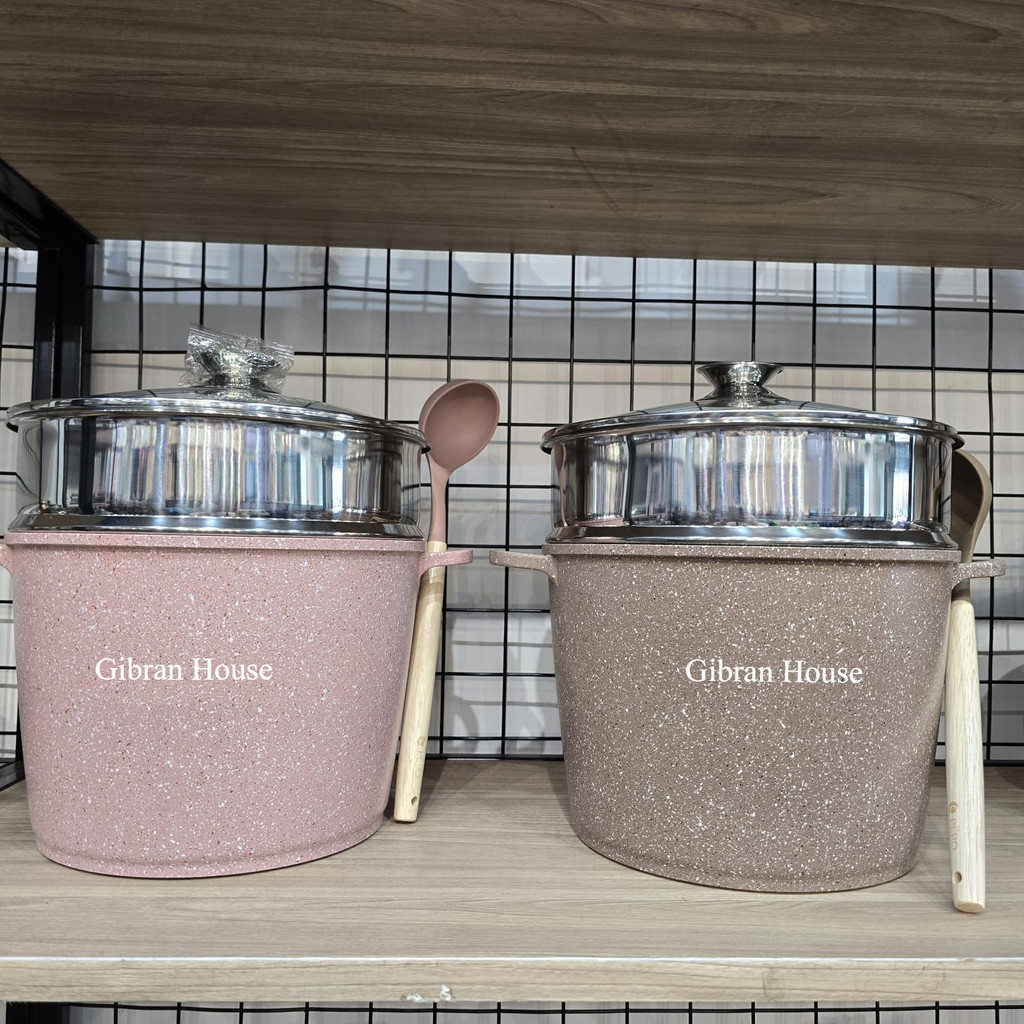 Pero Stock Pot Panci Gentong 24cm with Steamer Stainless - Panci Granite Anti Lengket dengan Kukusan