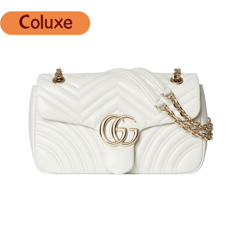 G U C C I GG Marmont Medium Back Pocket Shoulder Bag White Ghw