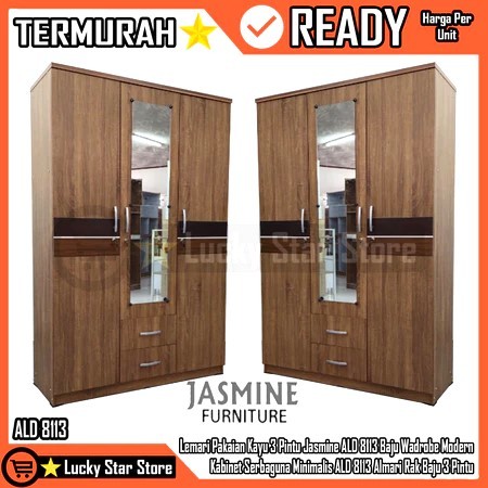 [Instan] Lemari Kaca 3 Pintu Jasmine Ald 8113 Lh Nova Plus 2 Laci Almari Baju Pakaian Lawang Tiga Th