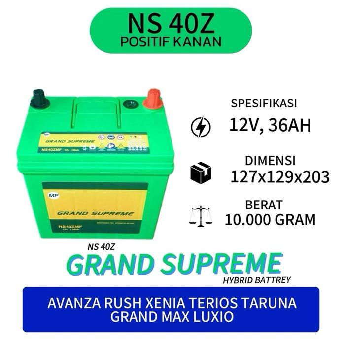 AKI MOBIL AYLA, AGYA, BRIO, SIGRA, ERTIGA NS40ZL 12V 36 AH GRAND SUPREME - NS40 POSITIF KANAN