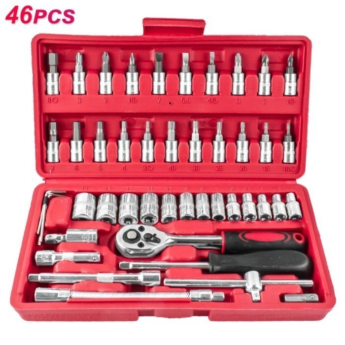 Kunci Shock 46 in 1 1/4 Socket + Obeng Socket Set Tools Kit Pas Ring L Motor Mobil Kunci/kunci l set