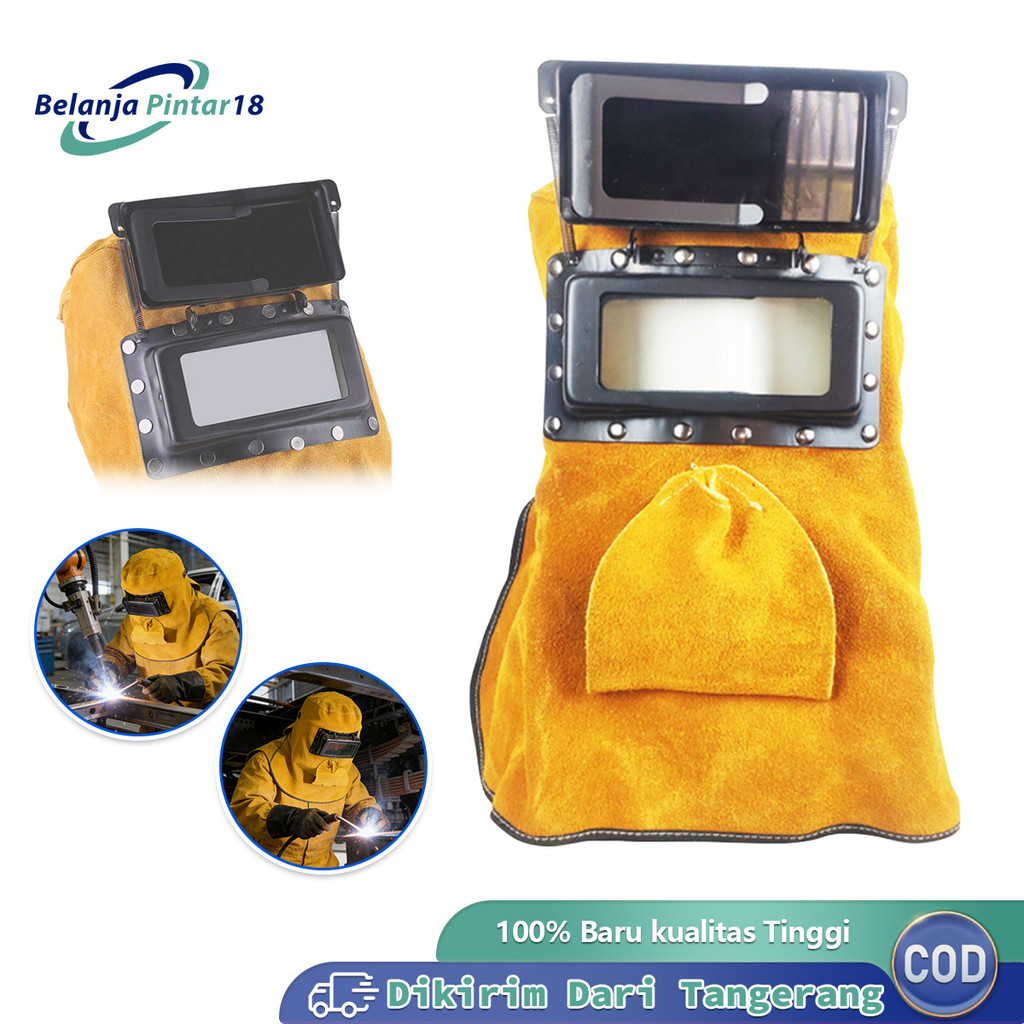 Topeng Las Kulit Sapi Kedok Las Kulit Welding Las Listrik Full Wajah Dengan Lubang Bernafas