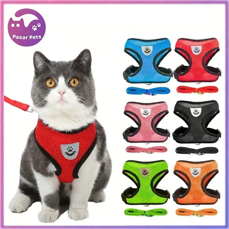 Harness Kucing Tali Rompi Bernapas Rompi Tali Tuntun Anjing Kecil Tali Kucing Panjang Harness Anjing