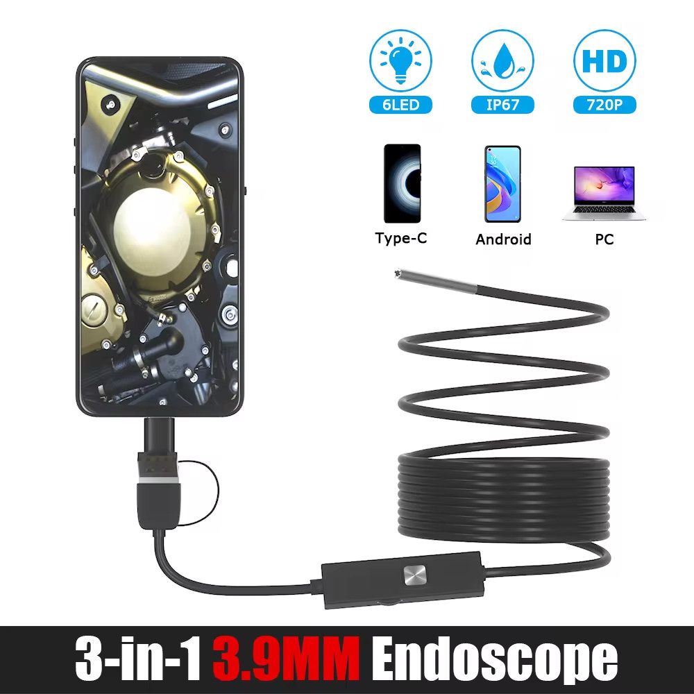 Kamera Endoskop Dearsee 3.9mm 720P HD Mini Kamera Tipe-C USB Borescopea 6LED Kamera Endoskopi Serpen