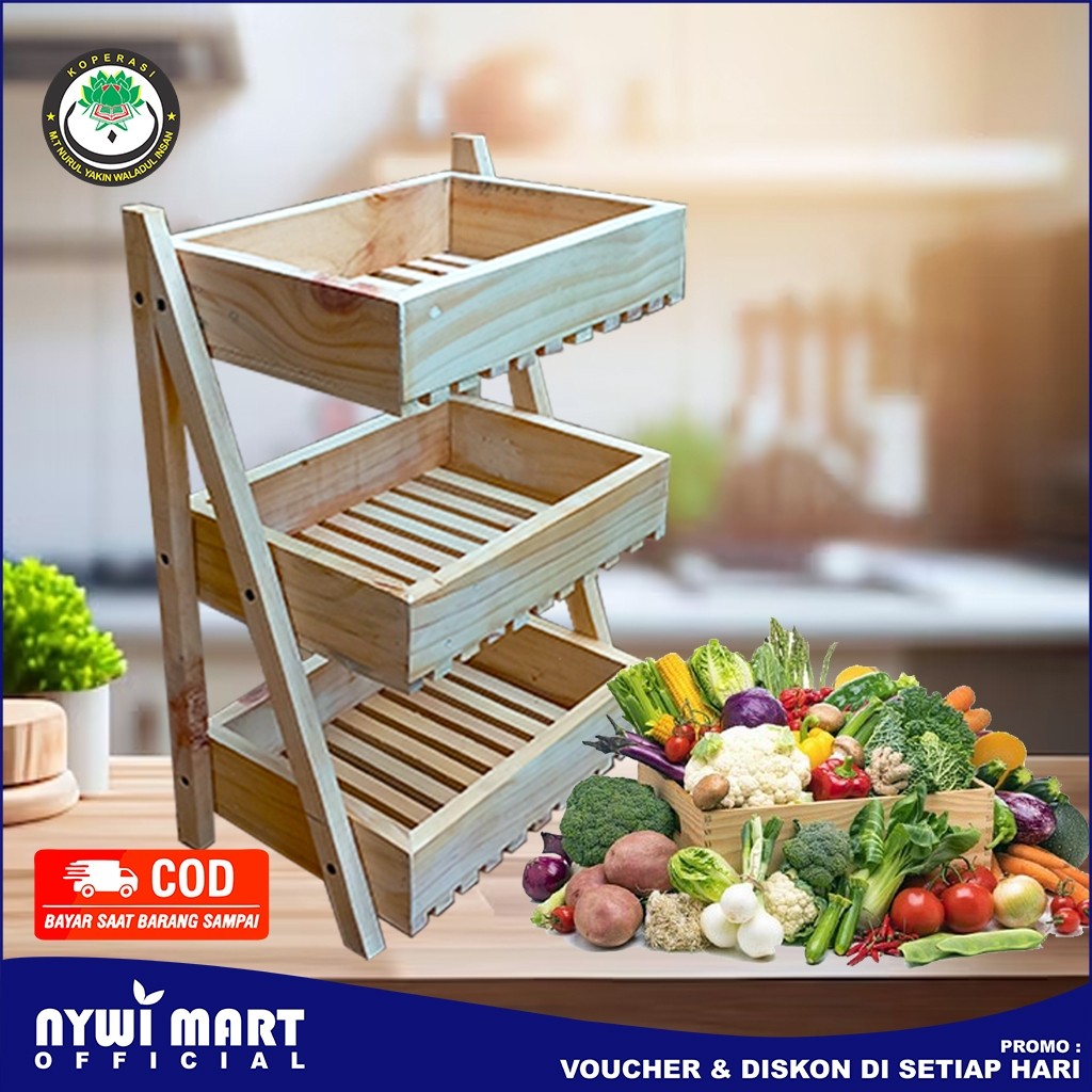 ( Ukuran BESAR 50x30x22 cm ) Rak Bumbu Dapur kayu jati belanda 3 susun - Rak Penyimpanan Dapur Serba