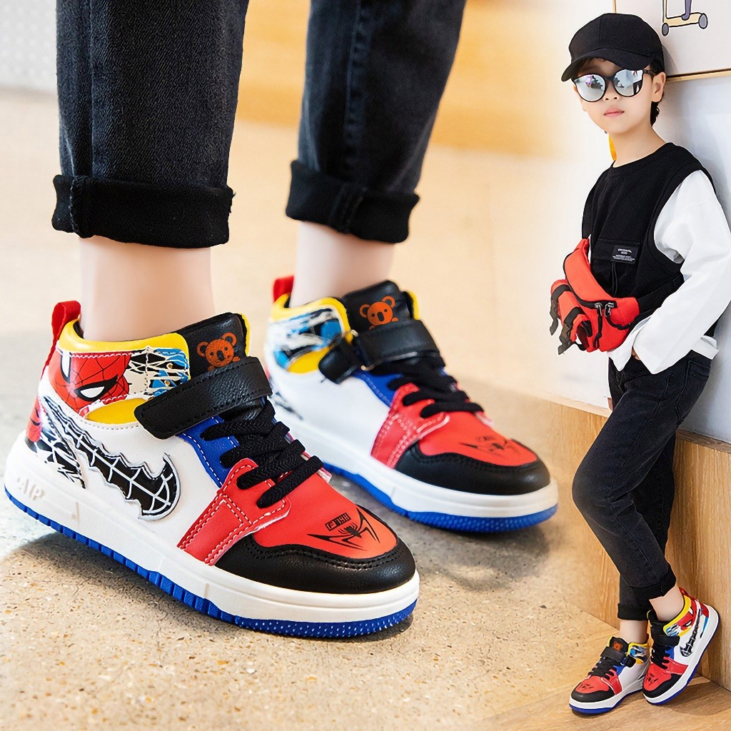 Sepatu Anak Cowok Spiderman Sepatu Boot Anak Cowok Cewek Sepatu Boots Kulit Spiderman Sneakers Sekol