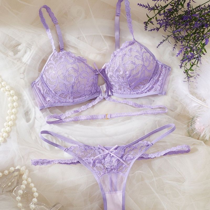 Set Lingerie Wanita Renda Seksi, Bra & Celana Tipis Transparan, Gaya Eropa & Amerika, Low Waist, Baj