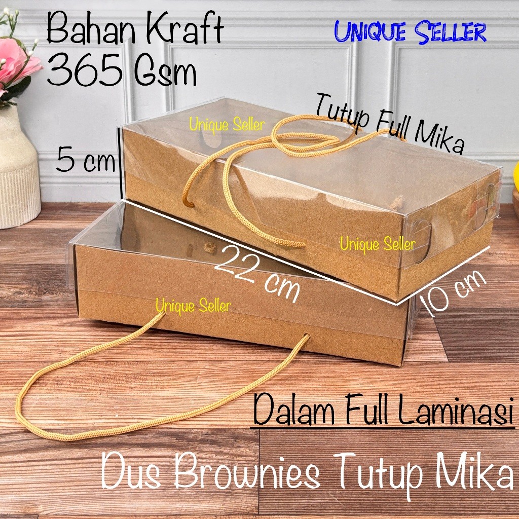 [isi10] Dus Kue Roti Brownies 22x10x5 cm KRAFT TALI Tutup Mika Dalam Full Laminasi Tebal 365 Gsm