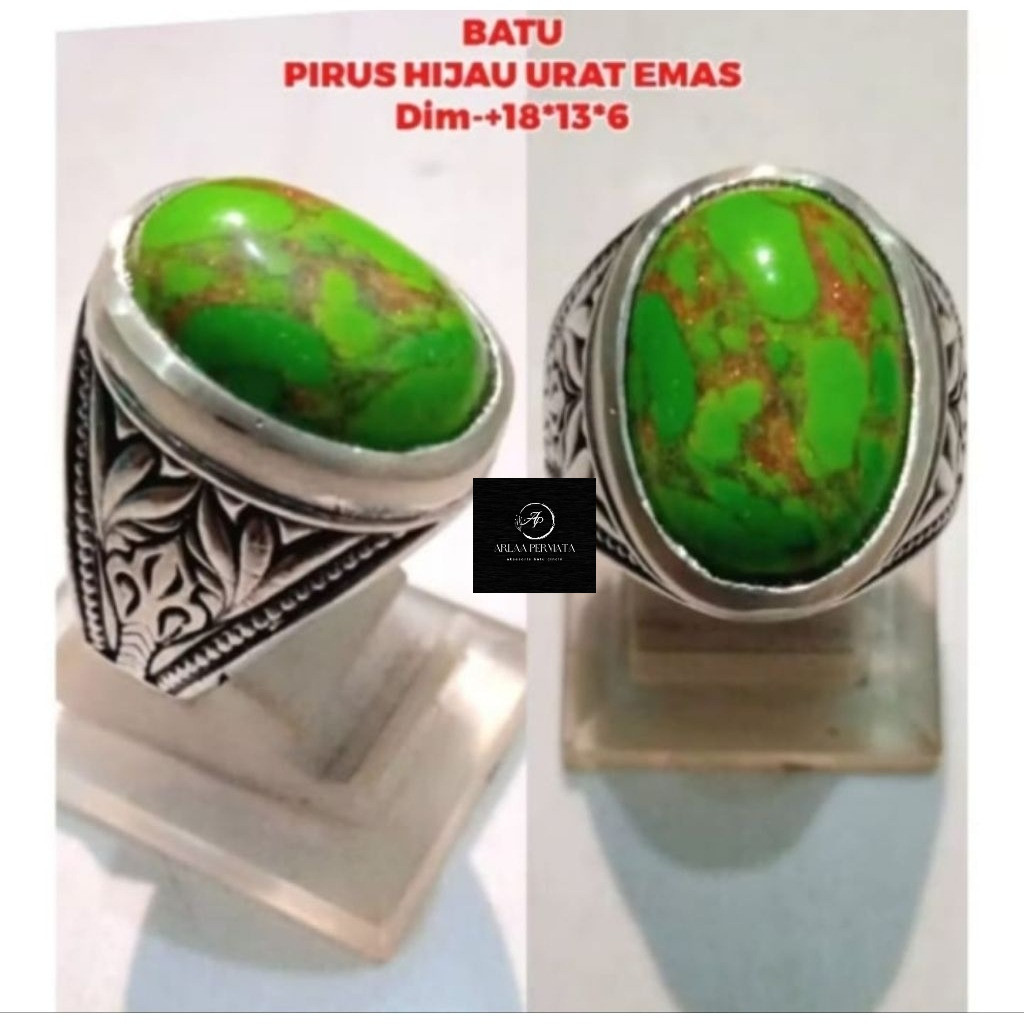 cincin batu pirus hijau urat emas