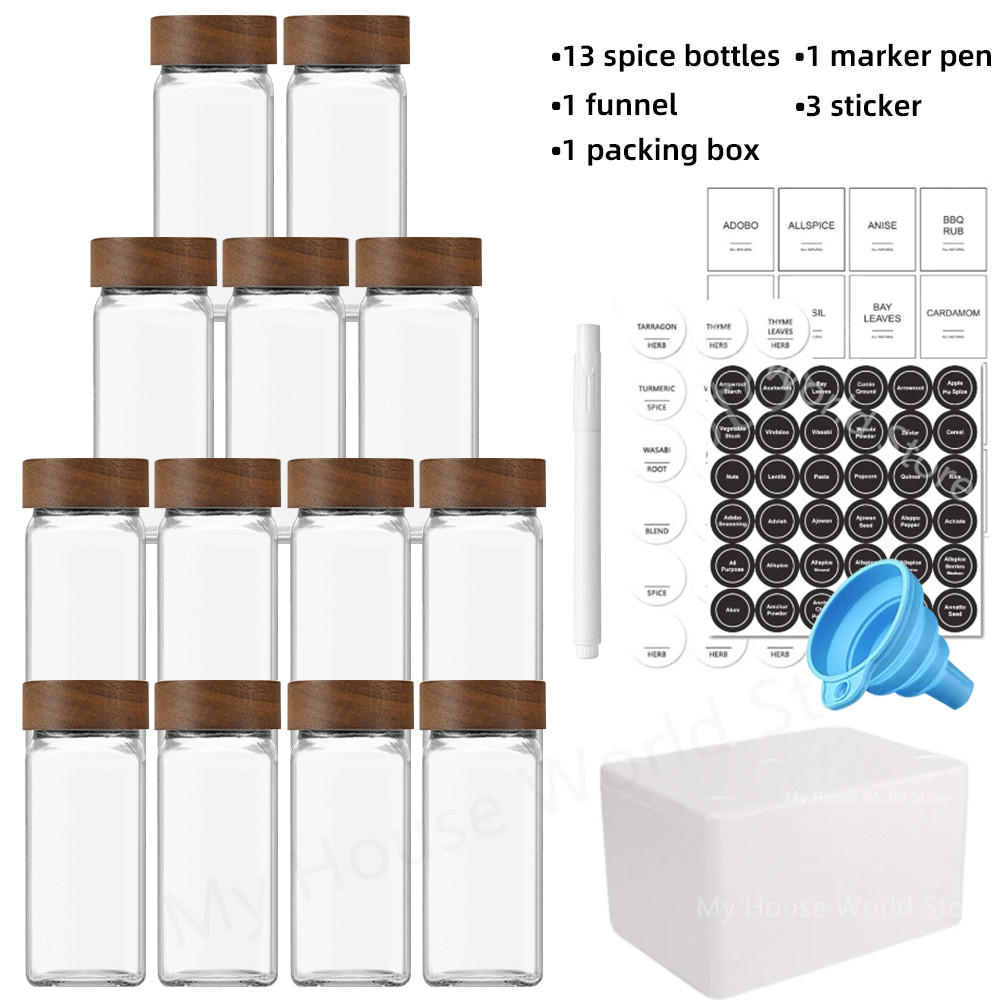 13Pcs Glass Spice Jars with Bamboo Lids 4oz Glass Jars Spice Jar Set Seasoning Jars Organizer Storag
