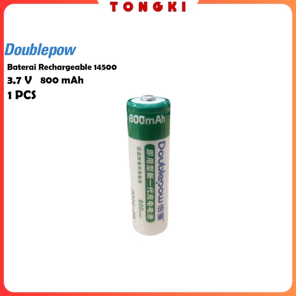 DOUBLEPOW Baterai Rechargeable 14500 Li-Ion 3.7V 800mAh