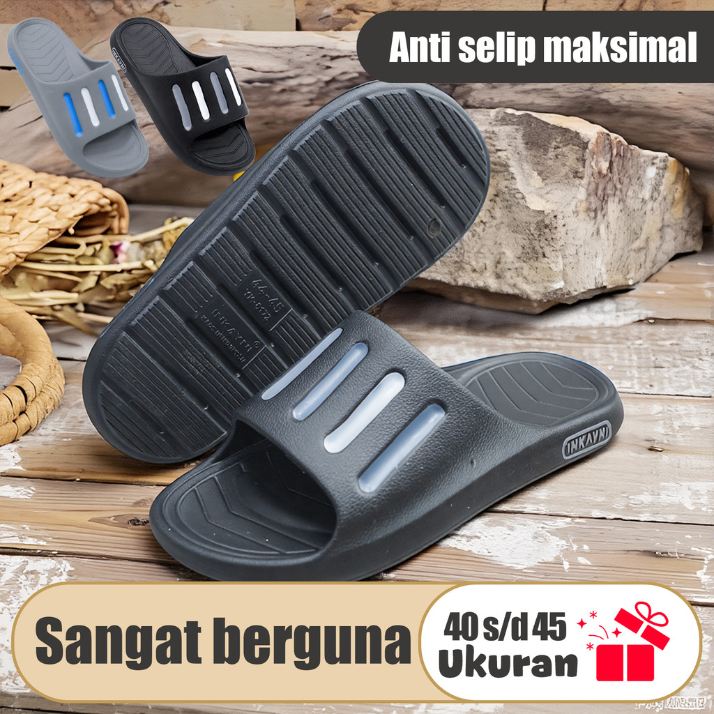 INKAYNI Sandal Pria Karet Empuk Anti Slip Sepatu  Sandal Pria Slop Karet Jelly Terbaru Sandal Karet 