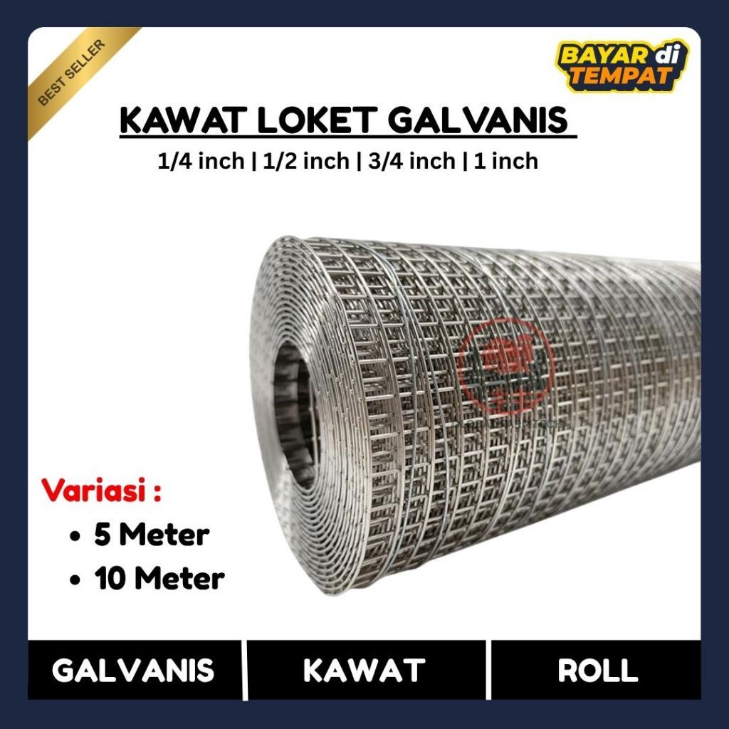 Kawat Loket Galvanis | Kawat Mesh | Kawat Ram 1/2 inch, 1/4 inch, 3/4 inch, 1 inch Tebal 1mm Murah B