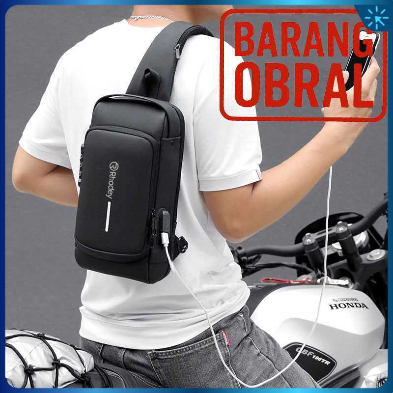 Rhodey Tas Selempang Sling Bag Pria USB Slot and Lock (BARANG OBRAL) - RE880