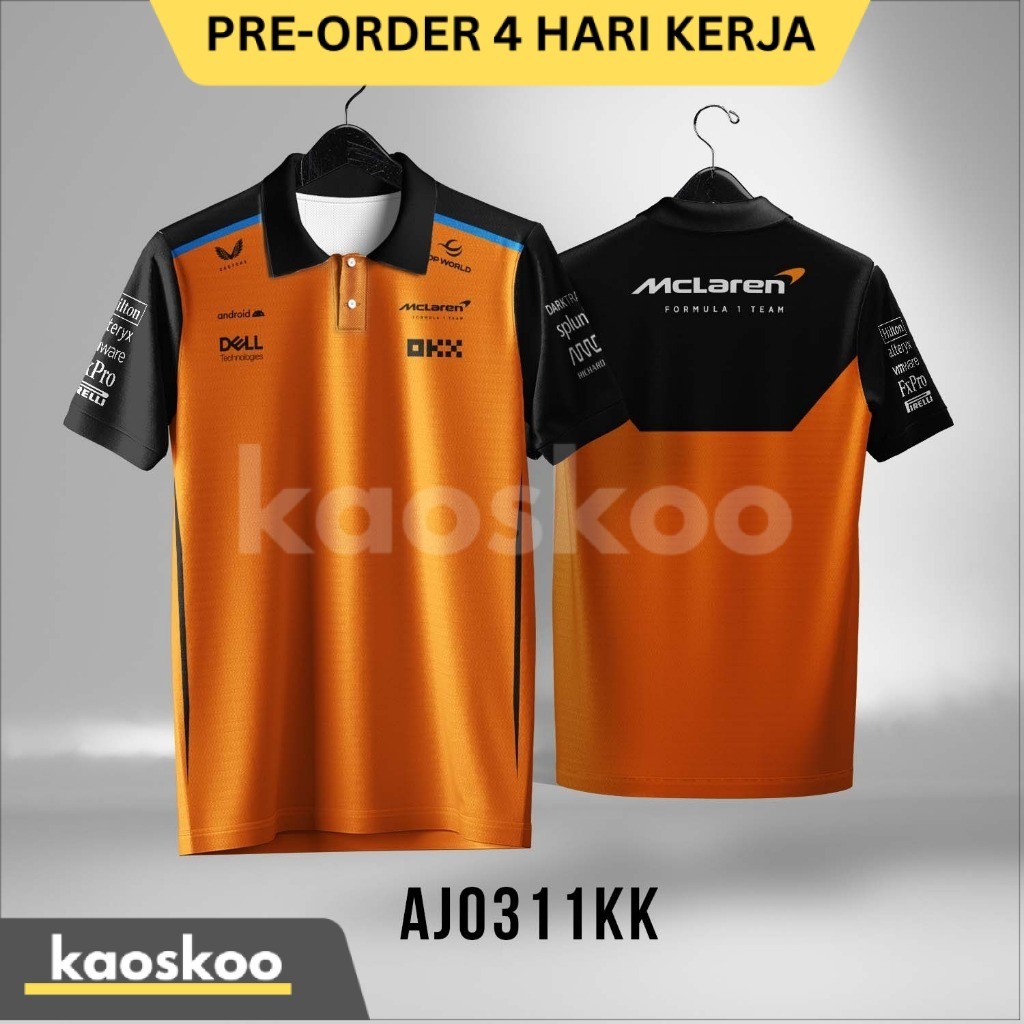 Kaos Jersey F1 Mclaren 2024 Kerah Kancing Custom