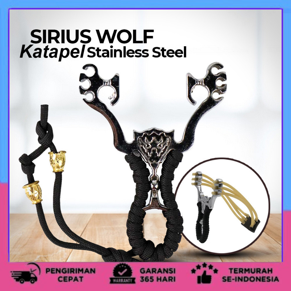 Sirius Wolf Katapel Stainless Steel Ketapel Berburu Plintengan Burung Ikan dengan Laser Allumunium