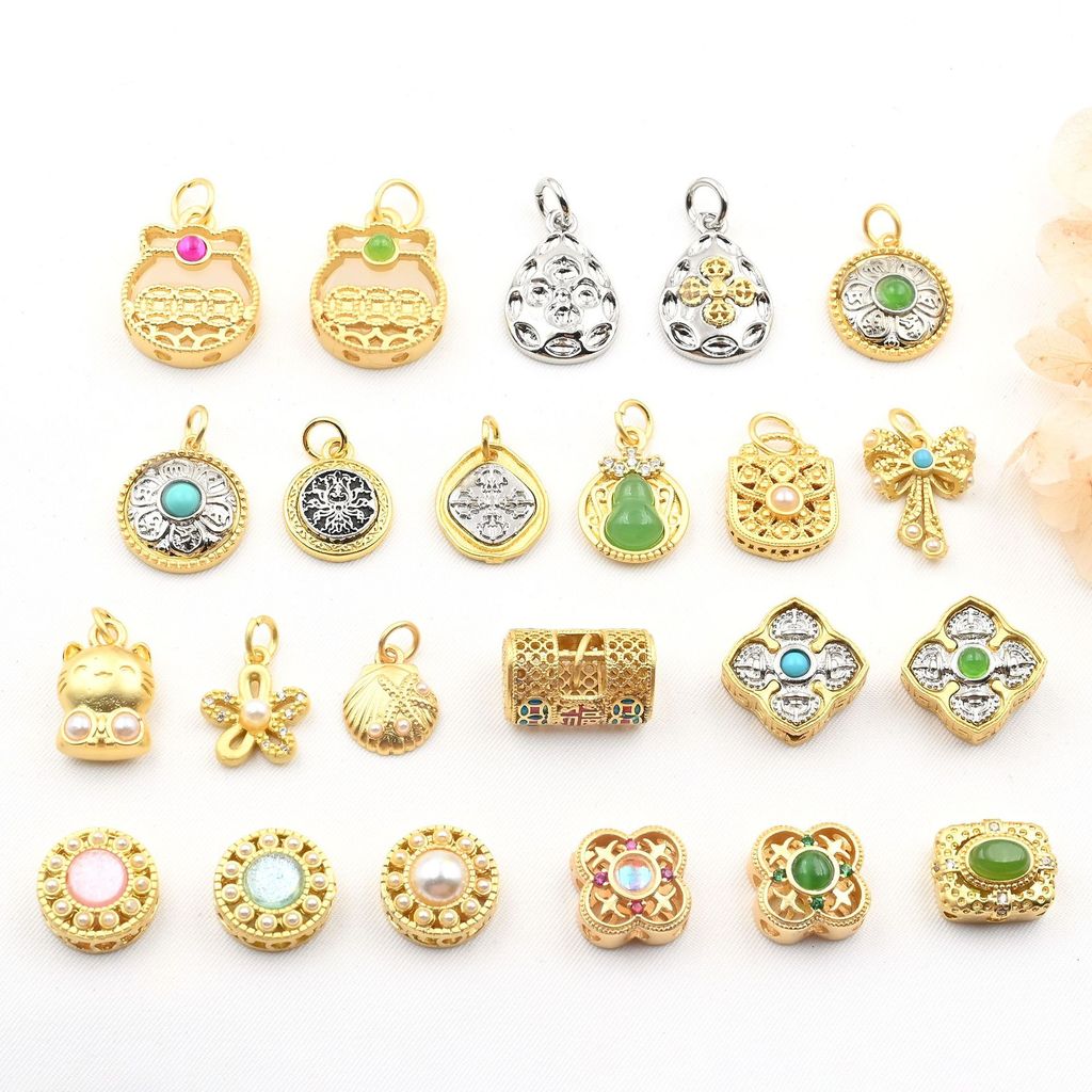 (1 bungkus 5) Emas kuno, manik-manik lepas alu Xingyue Bodhi vajra, aksesoris gelang DIY berukir dua