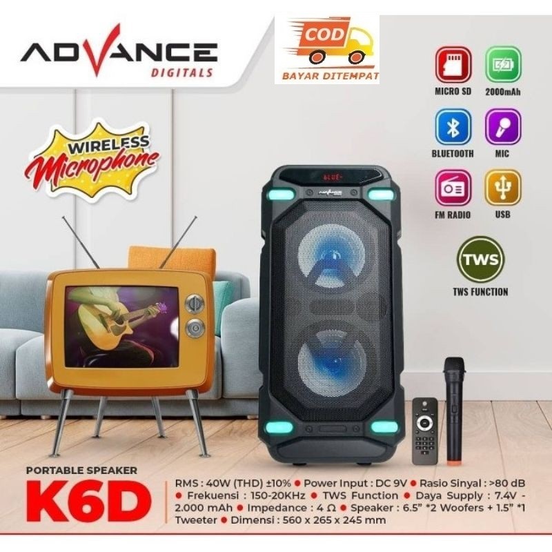 Advance K6D Speaker Meeting Portable Bluetooth 6.5 Inchi Double