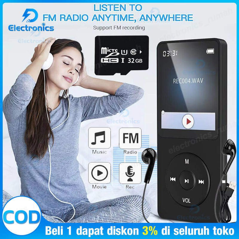 MP4 Player Bluetooth MP3 Mini Player Bluetooth MP3 Bluetooth Speaker Free 32GB Card USB/Type C 1.8 I