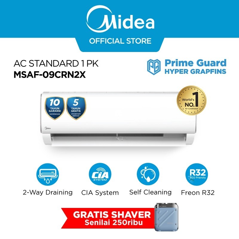 SS Midea AC Standard 1 PK R32 Series MSAF-09CRN2X Prime Guard Hyper Graphins Cepat Dingin (Unit Indo