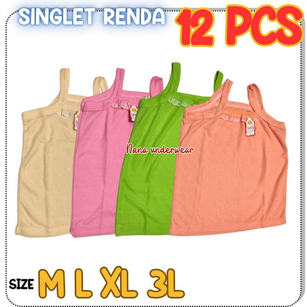 12 Pcs Kaos Dalam Anak Perempuan Singlet Anak Remaja PAUD TK SD SMP SMA Motif Aksen Renda Lembut