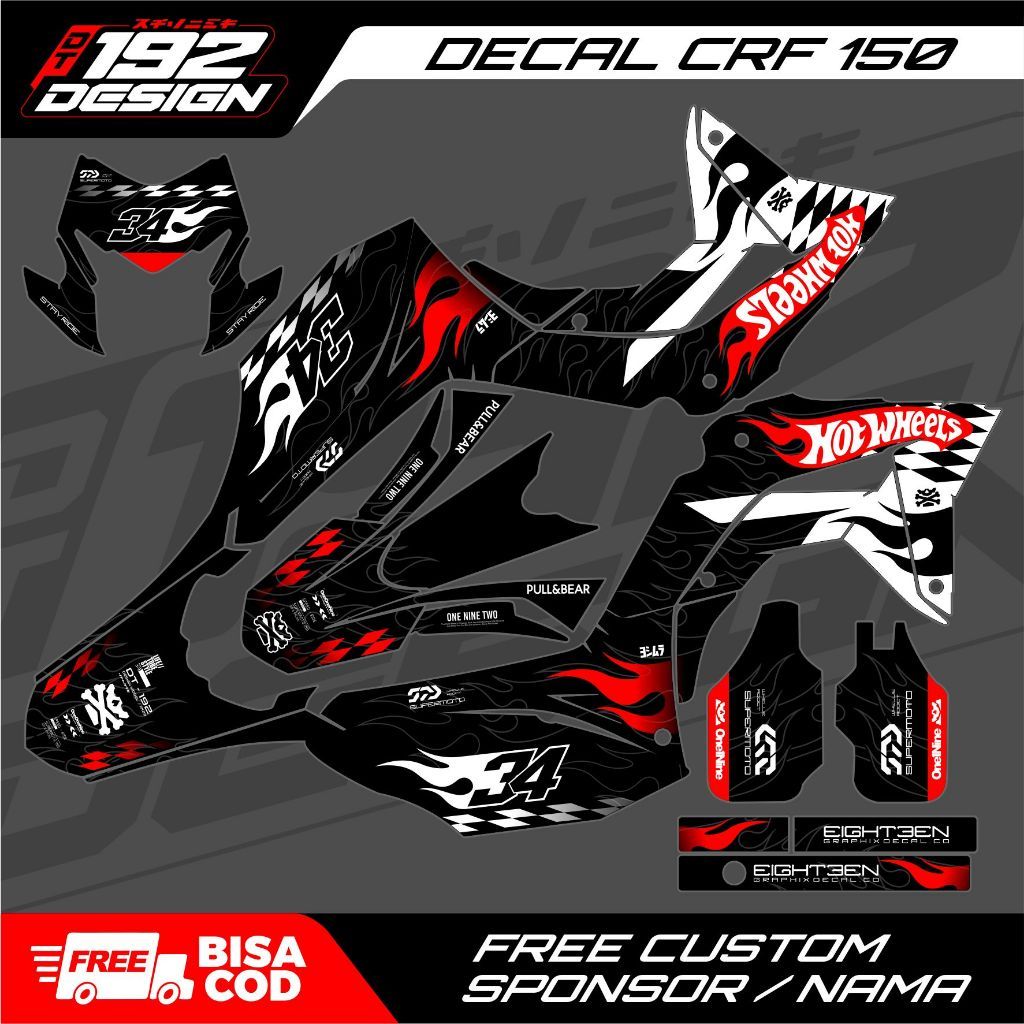 Decal Crf 150 Full Body Hitam Motif Hotwheels - Decal Custom Crf 150 Hologram