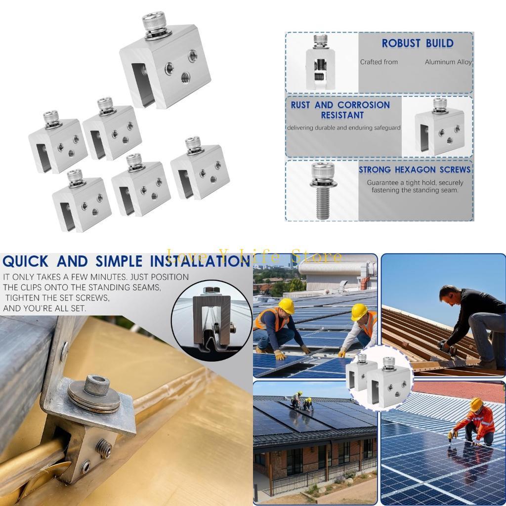 L74C 6Pcs Solar Panel Mounting Stanng Seam Clamp Aluminum Roof Mount Bracket Assembled Stanng Seam R