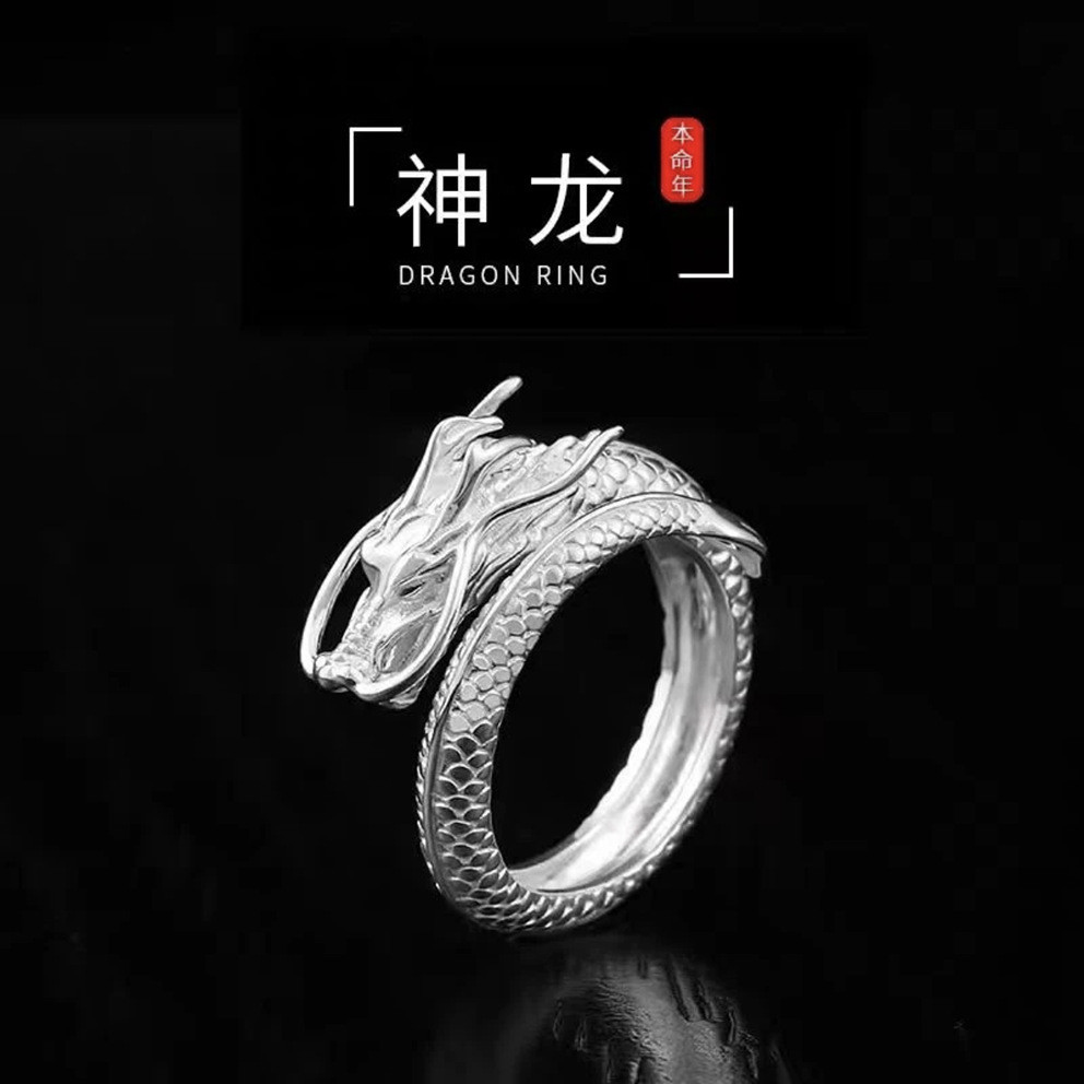 Cincin Naga Cincin Jari Indeks Fashionable Kepribadian Gaya Cina Baru Cincin Terbuka Naga Perak